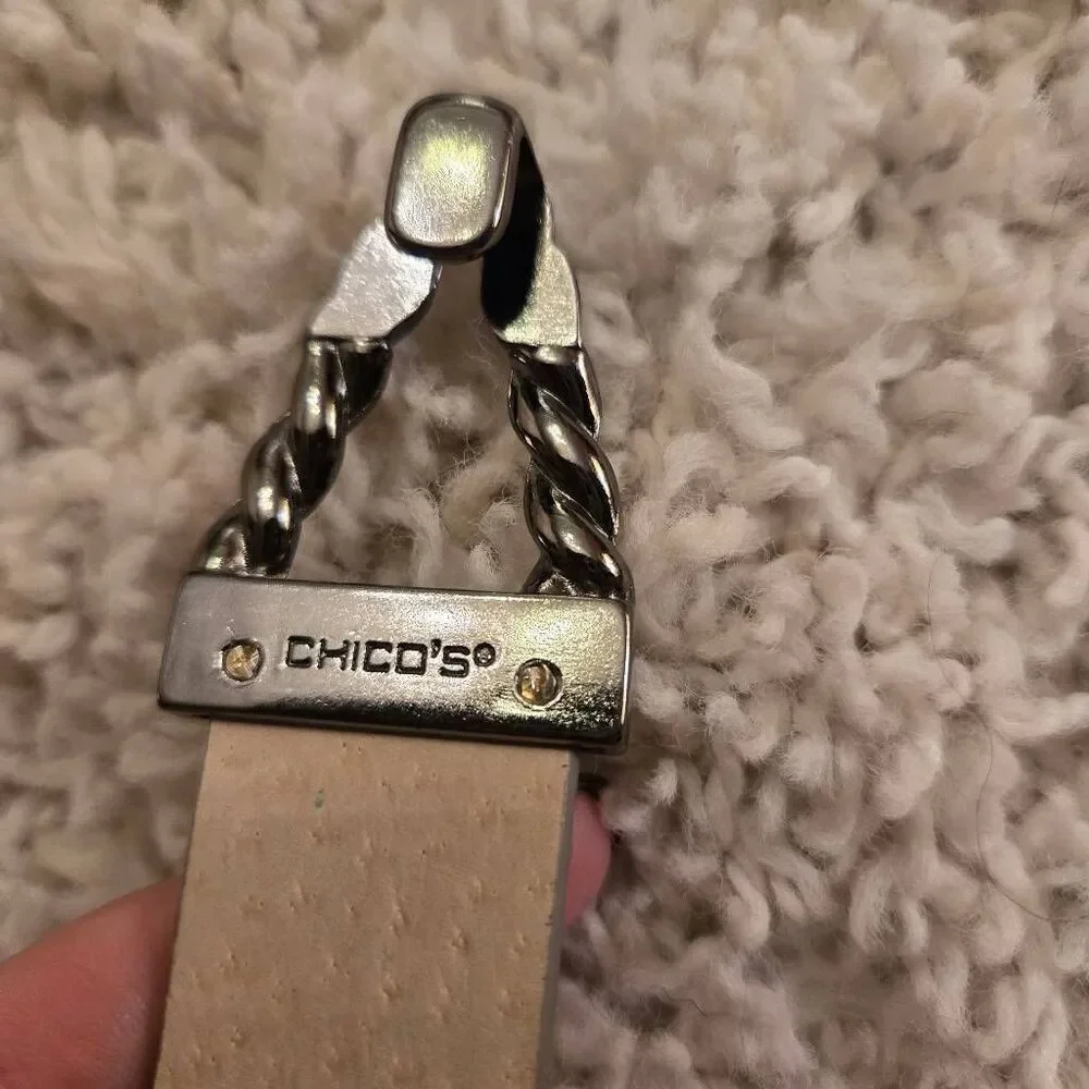 Chico's Silver Leather Belt Rhinestone Buckle M/L